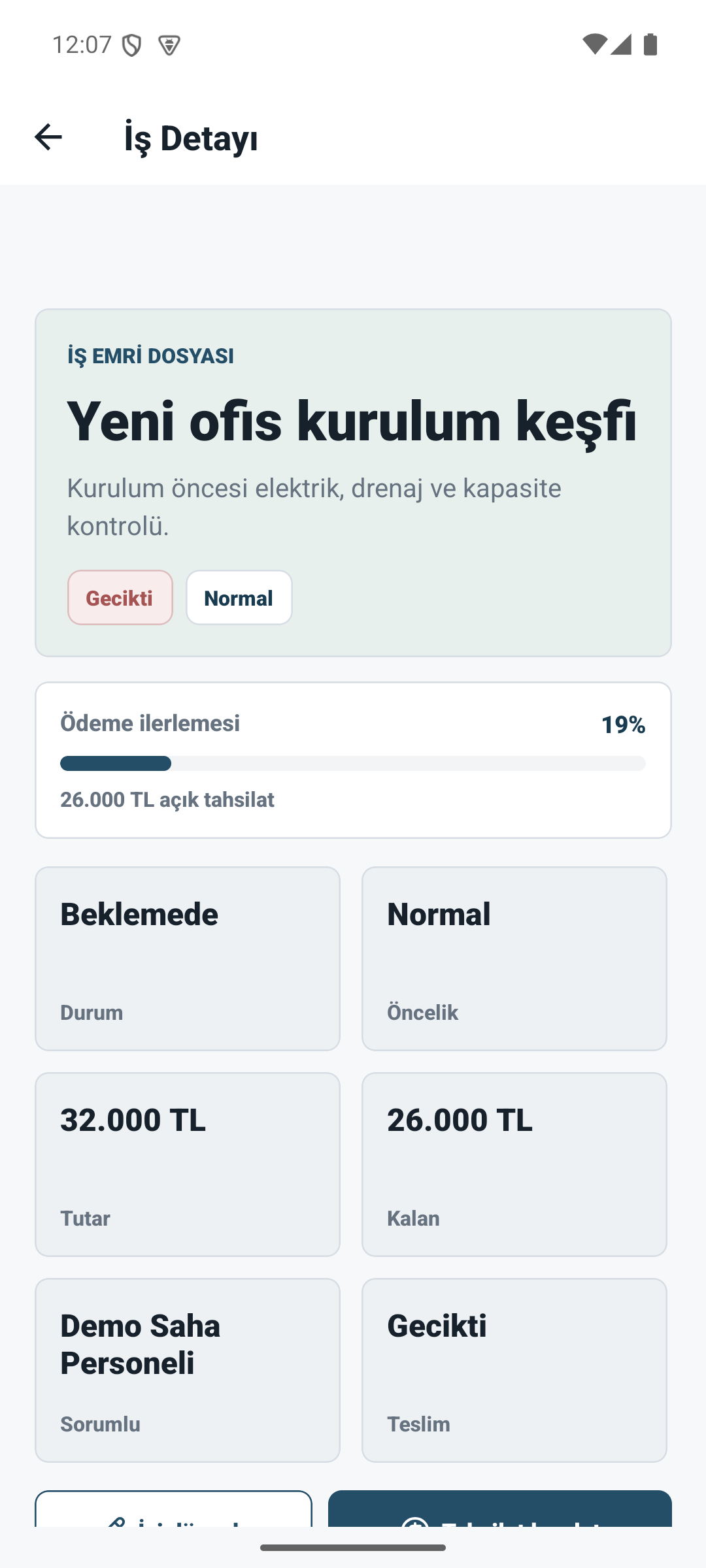 Sonix iş detay ekranı